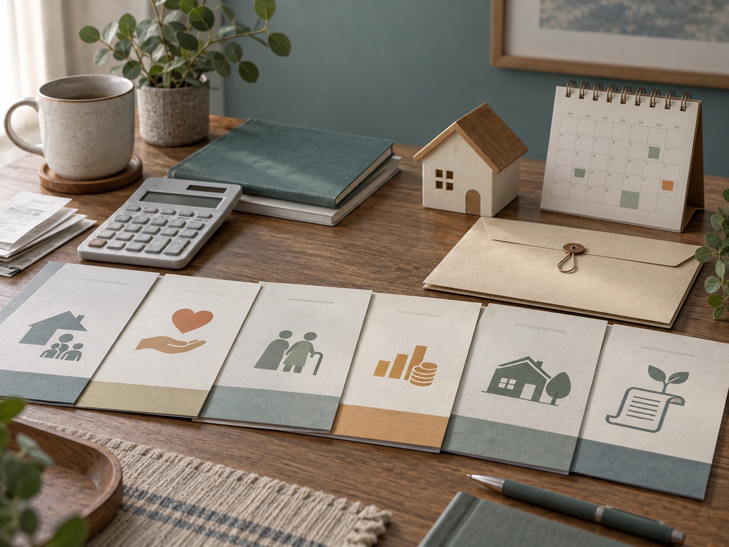 家計、住まい、保険を表現したビジュアル
